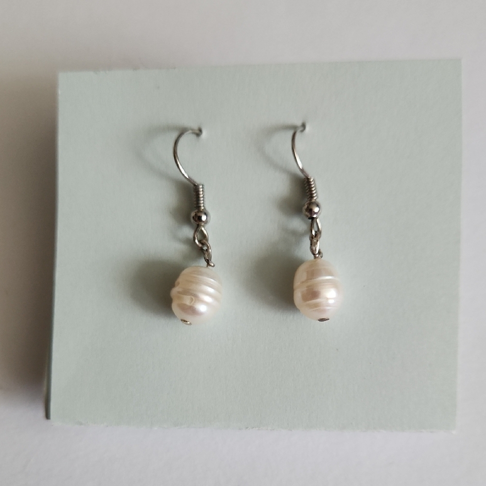 White Pearl Drop Earrings